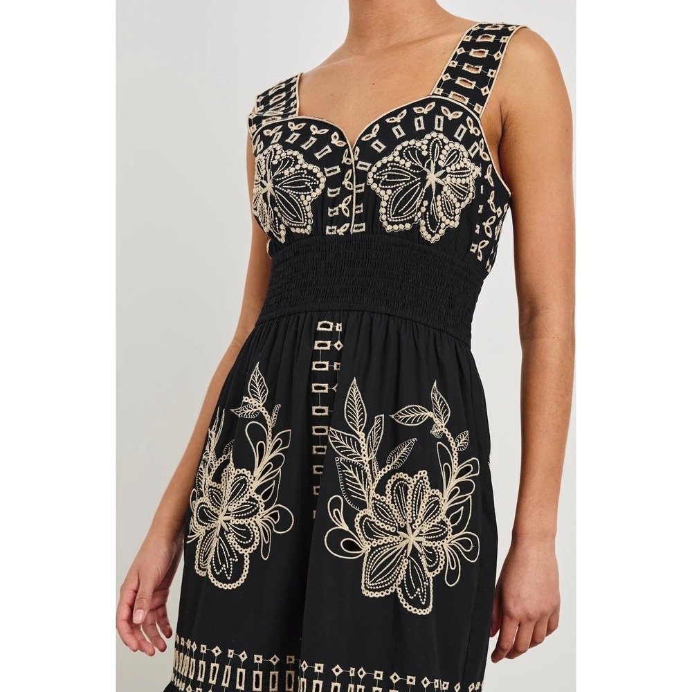 NWT Rails Fawn Dress XXS Black Ivory Embroidered Floral Cotton Tiered Maxi Chic - Picture 3 of 16